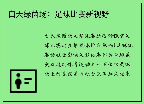 白天绿茵场：足球比赛新视野