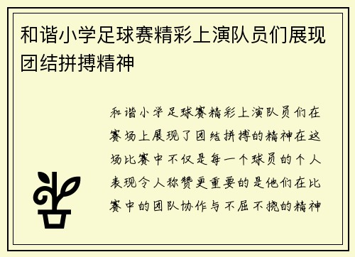 和谐小学足球赛精彩上演队员们展现团结拼搏精神