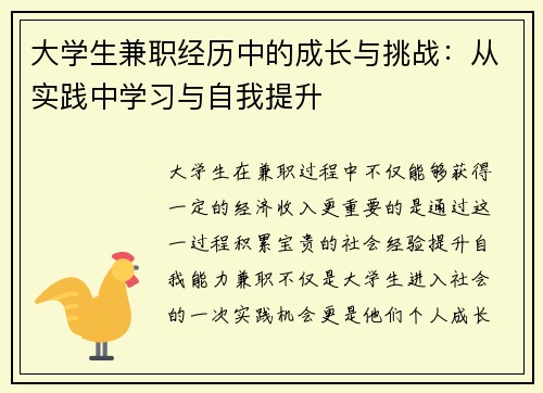 大学生兼职经历中的成长与挑战：从实践中学习与自我提升