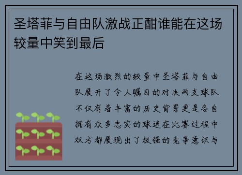 圣塔菲与自由队激战正酣谁能在这场较量中笑到最后